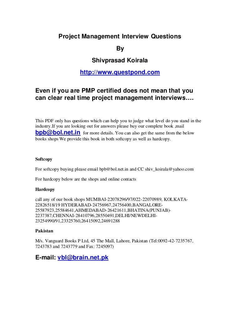 Project Management Interview Questions Shivprasad Koirala Pdf